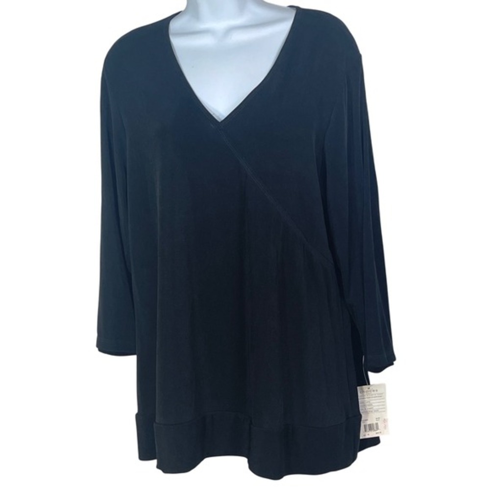 Choices Woman Black V-Neck Asymmetrical Seam Tunic Top 1X New deadstock vtg goth